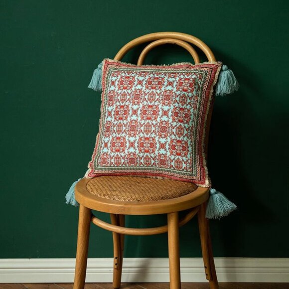 Coastal Fringe Square Cushion Pillow Covers Set of 2 | 17x17" | Floral Design - Picture 1 of 1
